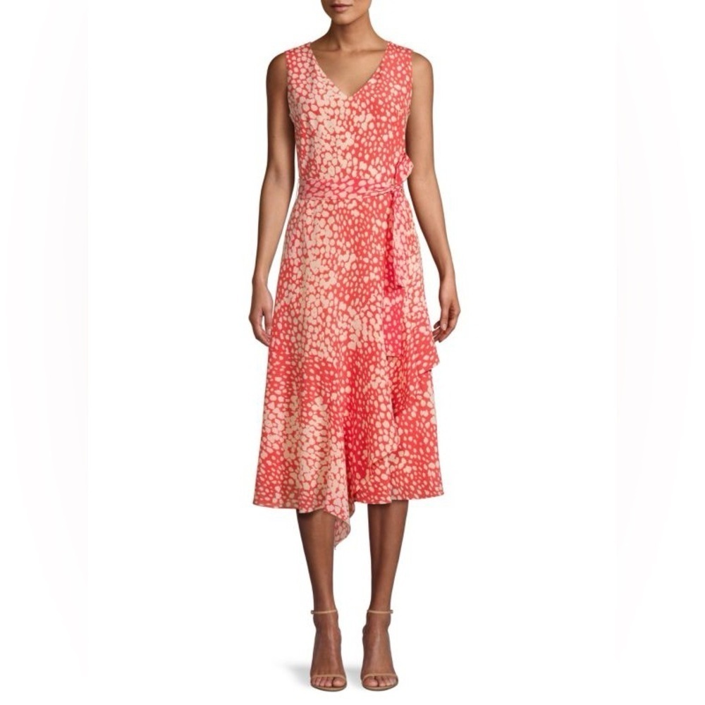 Lafayette 148 New York 100% Silk Coral Patterned Midi Dress